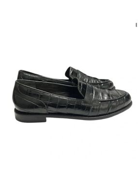 Porte & Paire Women's Black Millie Alligator Embossed Loafers Size 38.5